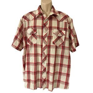 Wrangler Shirt Men’s 3X Red White Check Short Sleeve Western Pearl Snap Rodeo